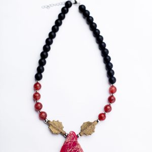 Polished Jasper Slabs Pendant with Sun Baule brass Necklace