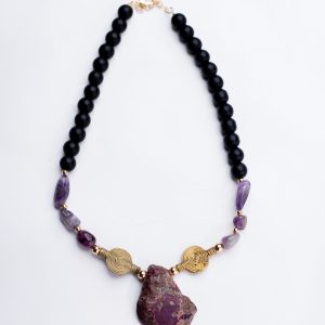 Polished Jasper Slabs Pendant with Sun Baule brass Necklace