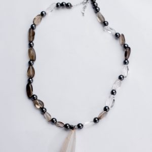 Steel and Natural Gemstone Pendant Necklace
