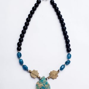 Polished Jasper Slabs Pendant with Sun Baule brass Necklace